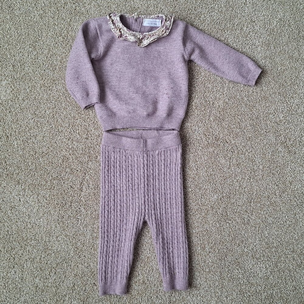 Primark Purple Knit Sweater Top & Bottom Set 3-6 Months